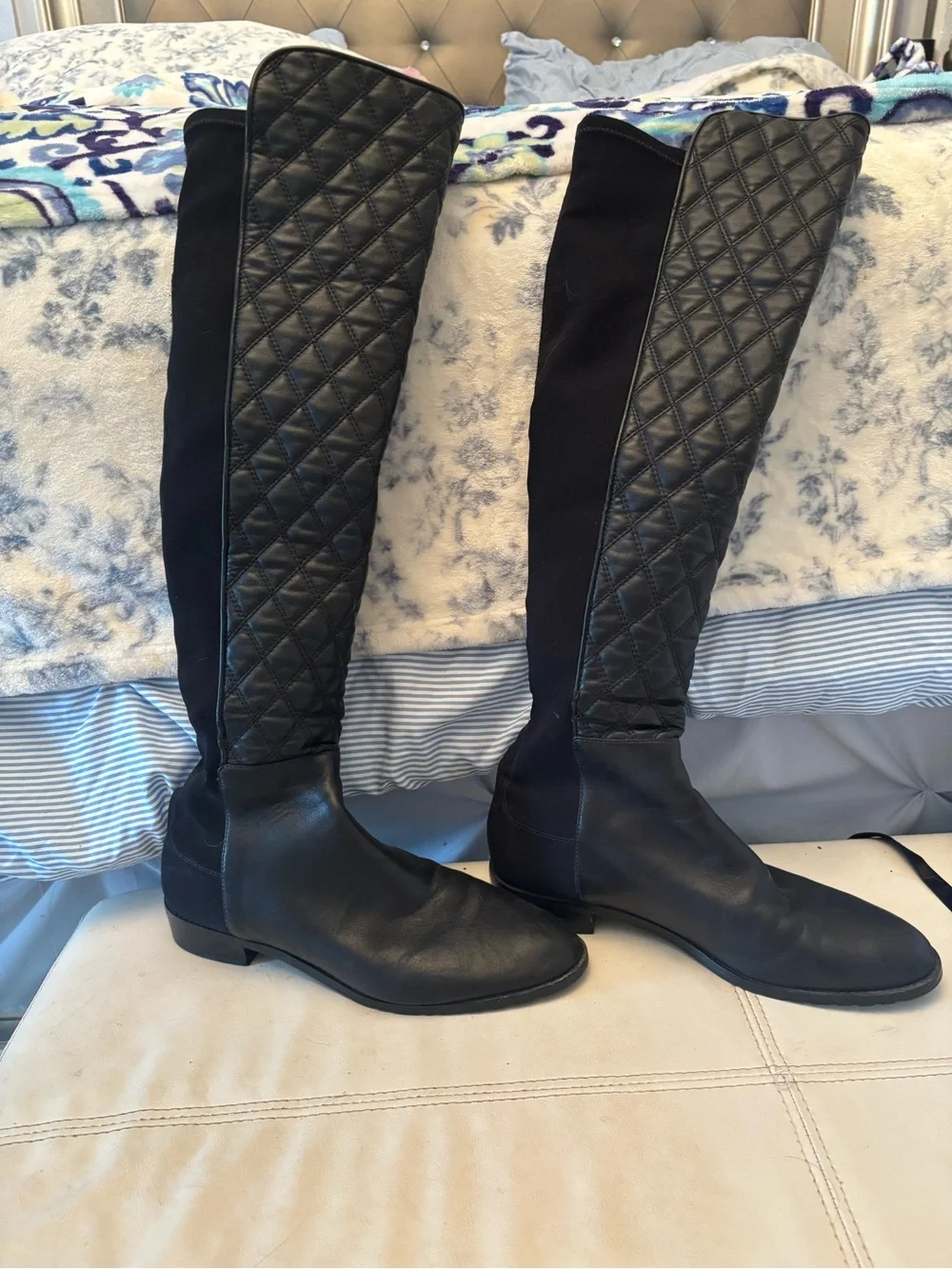 Stuart Weitzman Quilted Over-the-Knee Black Leather Boots